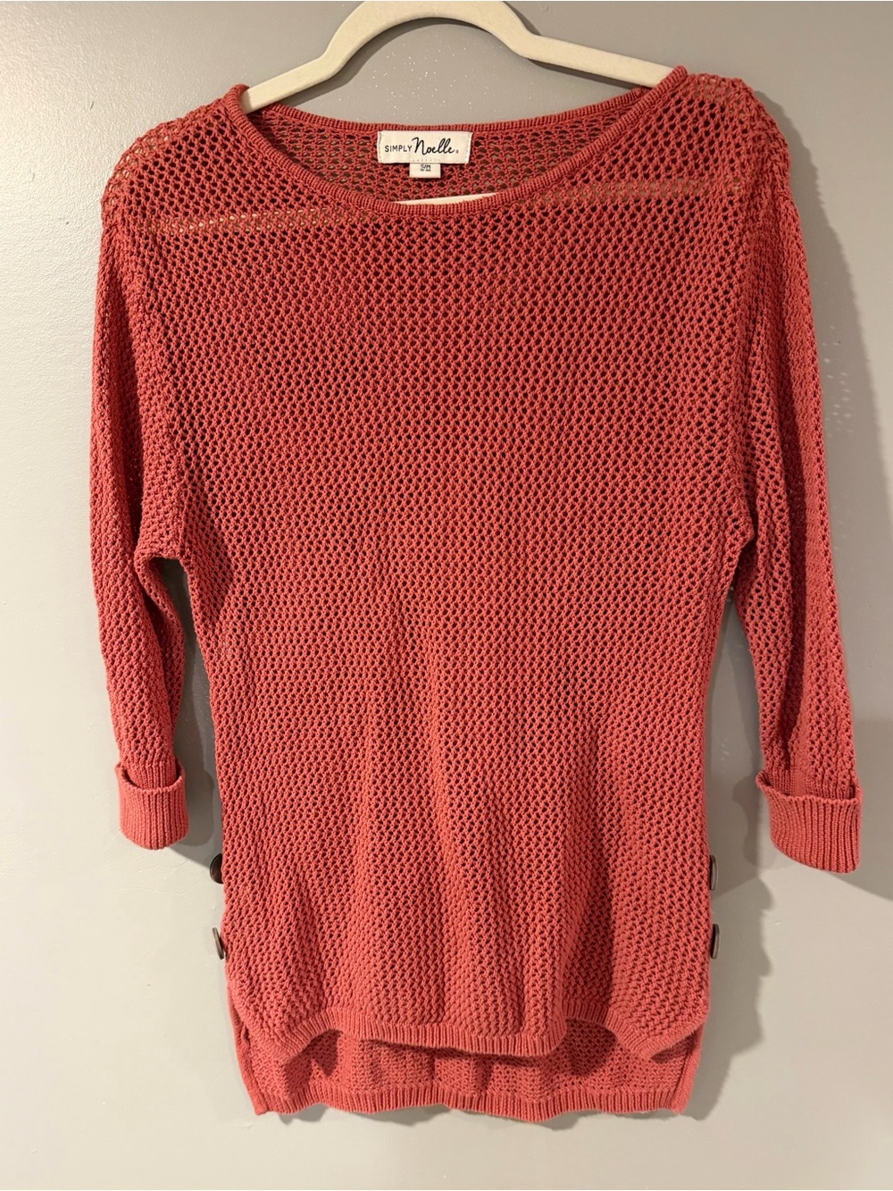 Simply Noelle Coral Open-Weave Scoopneck Pullover